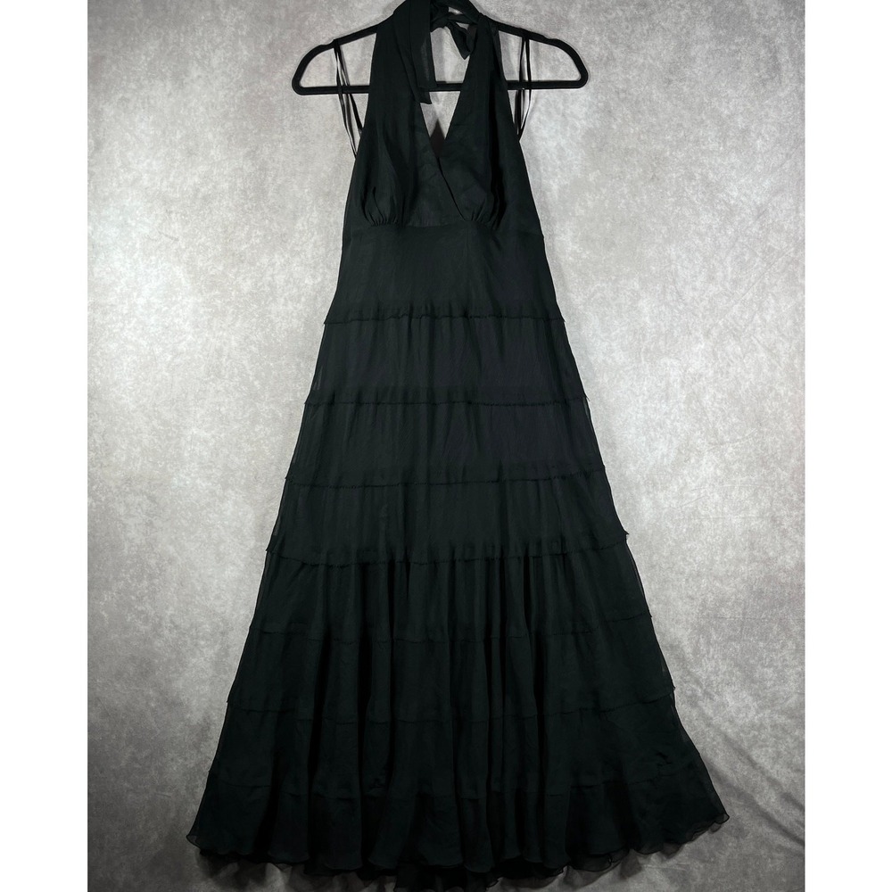 Jones Wear Maxi Dress Womens 16 Black Tiered Halter Sleeveless Whimsigoth Fairy‎